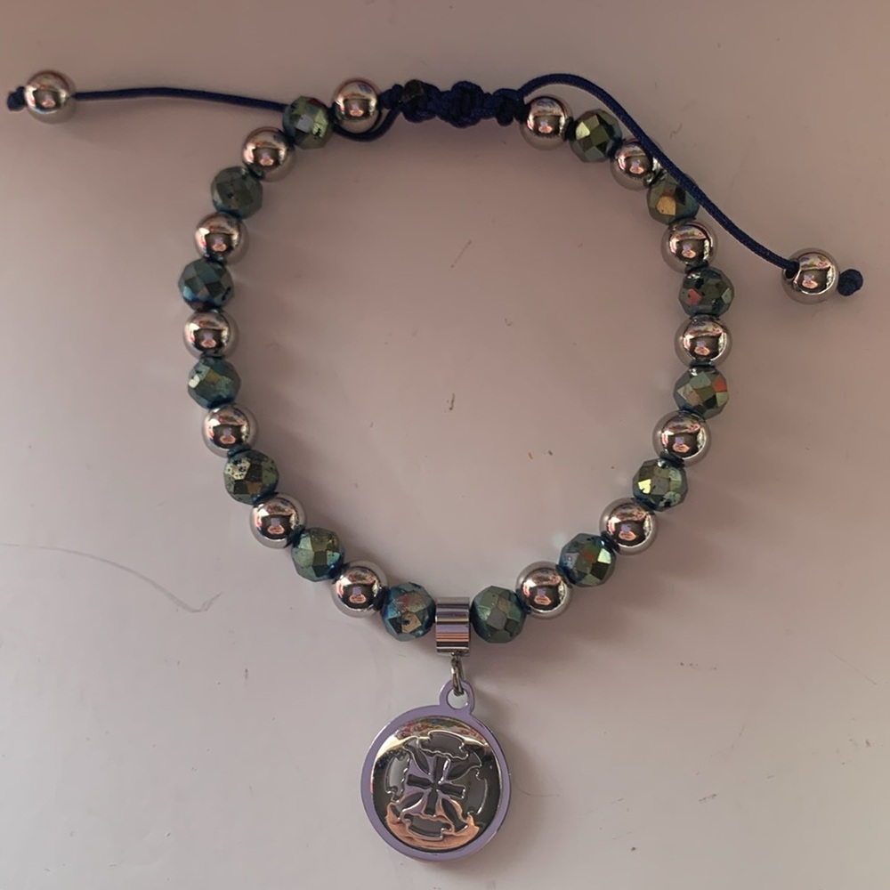 Rustic Cuff silver and glass bead bracelet